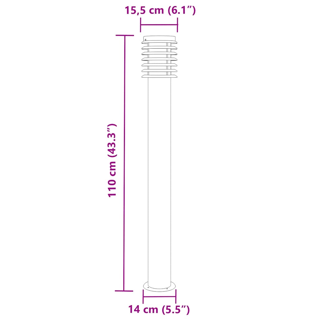3 db fekete rozsdamentes acél kültéri állólámpa 110 cm