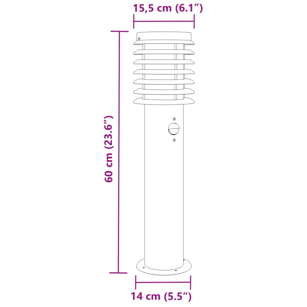ezüst rozsdamentes acél kültéri állólámpa érzékelővel 60 cm