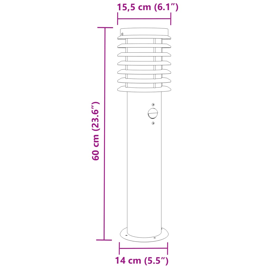 3 db ezüst rozsdamentes acél kültéri állólámpa érzékelővel 60cm