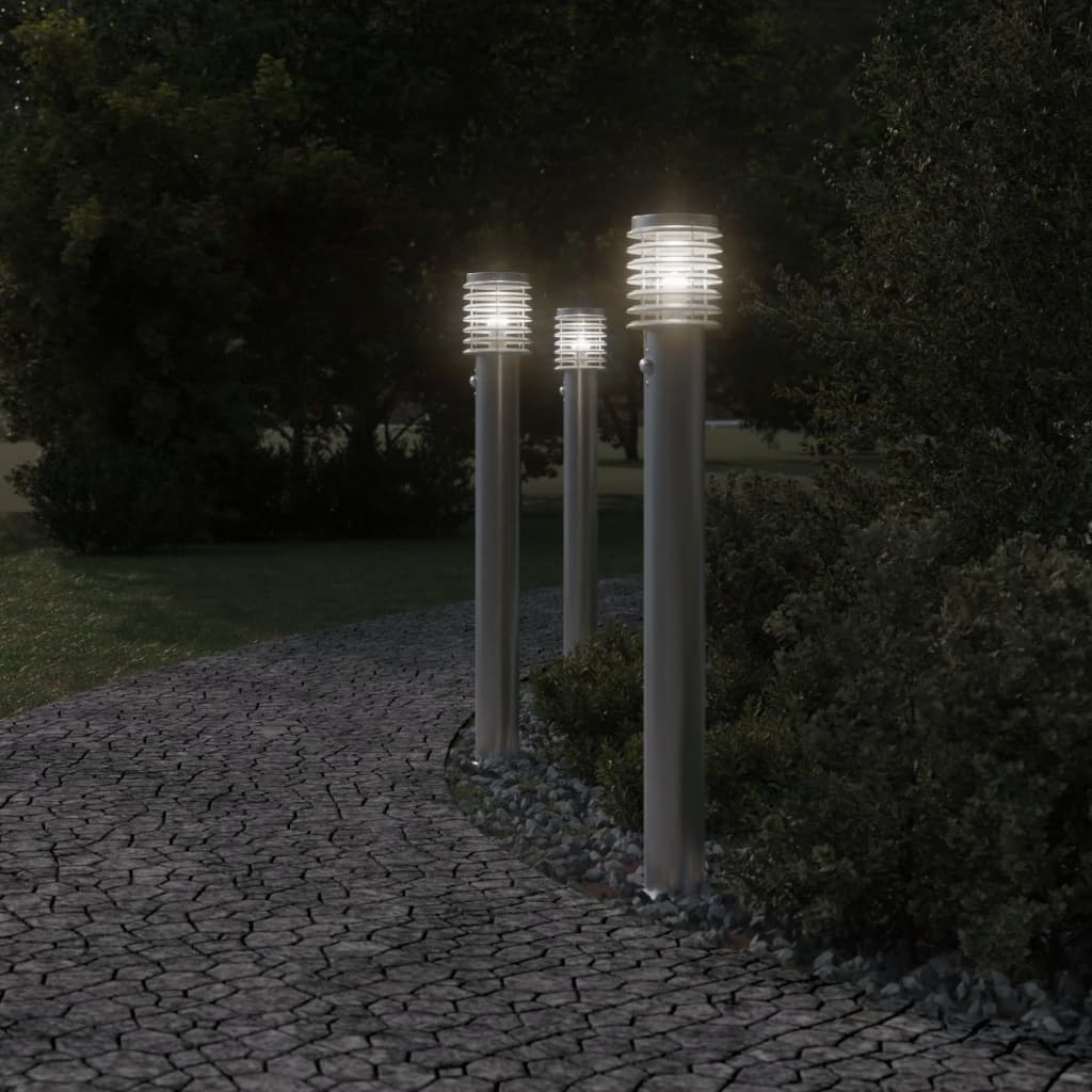 3db ezüst rozsdamentes acél kültéri állólámpa érzékelővel 110cm
