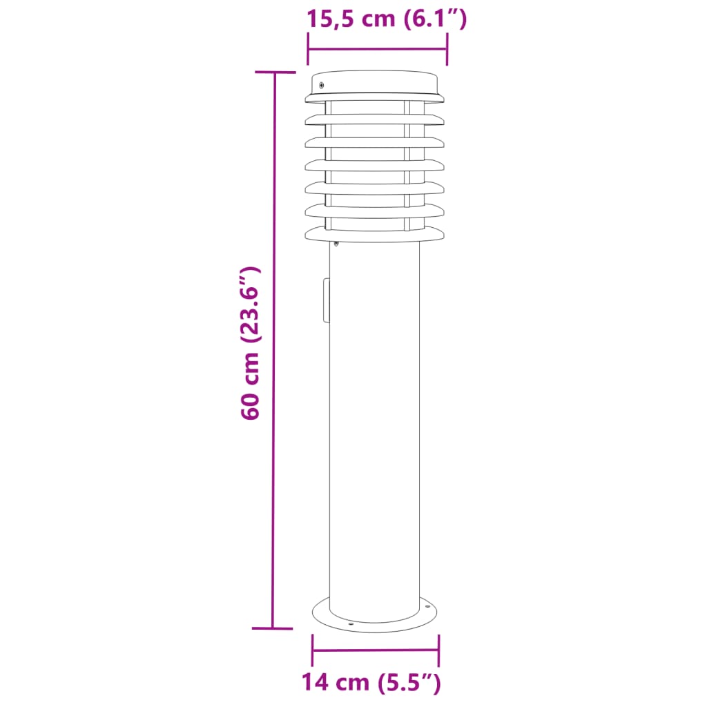 ezüstszínű rozsdamentes acél kültéri állólámpa aljzattal 60 cm