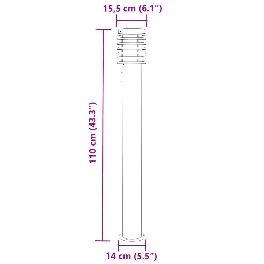 fekete rozsdamentes acél kültéri állólámpa aljzattal 110 cm