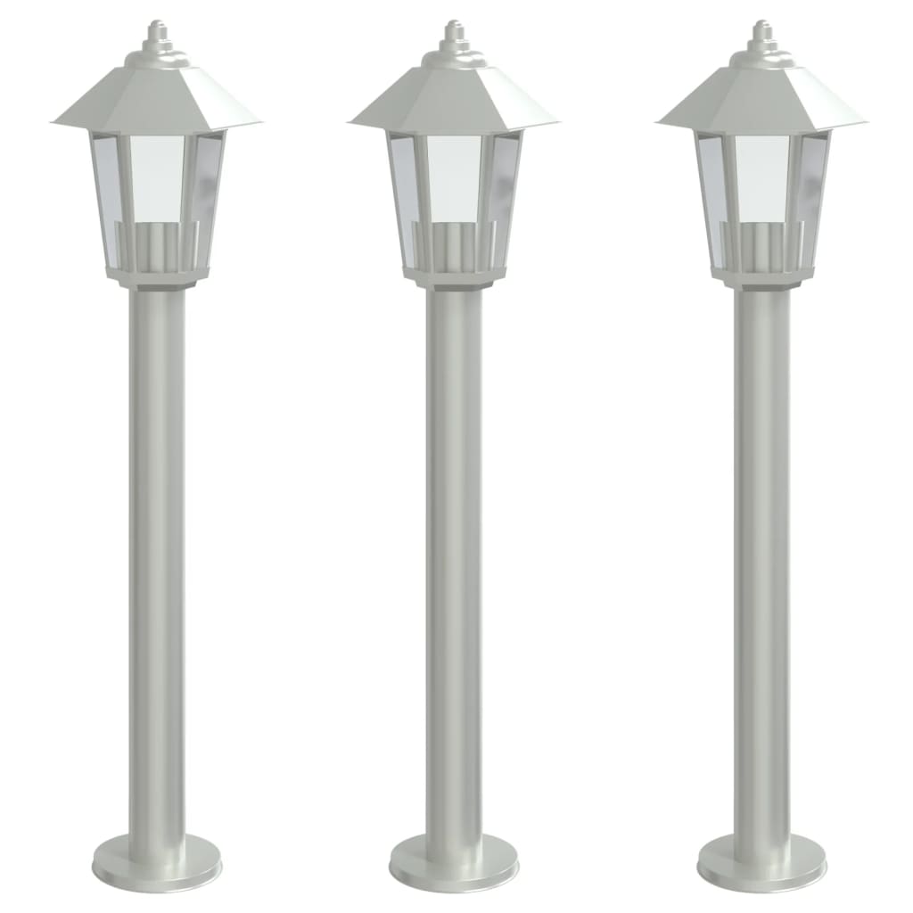 3 db ezüstszínű rozsdamentes acél kültéri állólámpa 80 cm