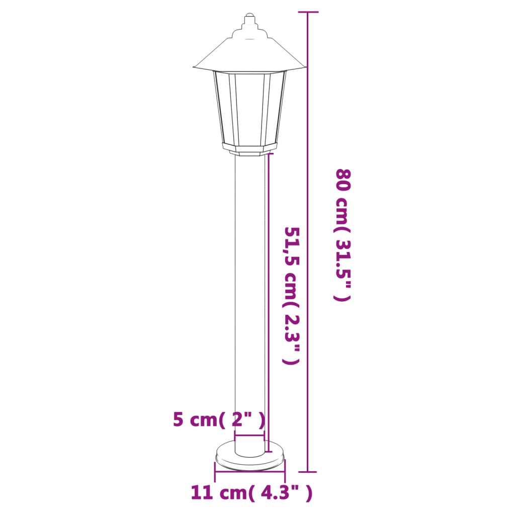 3 db ezüstszínű rozsdamentes acél kültéri állólámpa 80 cm