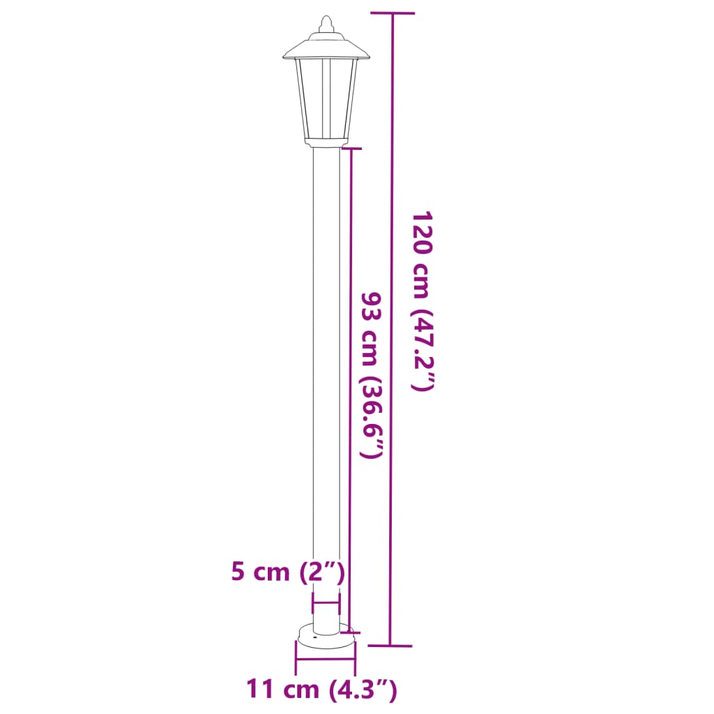 ezüstszínű rozsdamentes acél kültéri állólámpa 120 cm