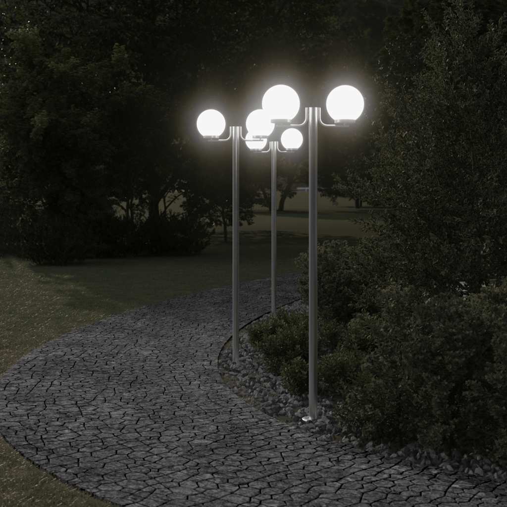 3 db ezüstszínű rozsdamentes acél kültéri állólámpa 215 cm
