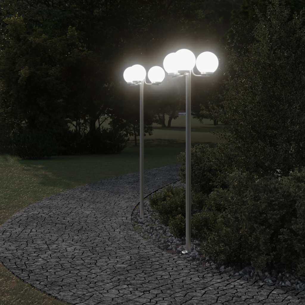 2 db ezüstszínű rozsdamentes acél kültéri állólámpa 215 cm