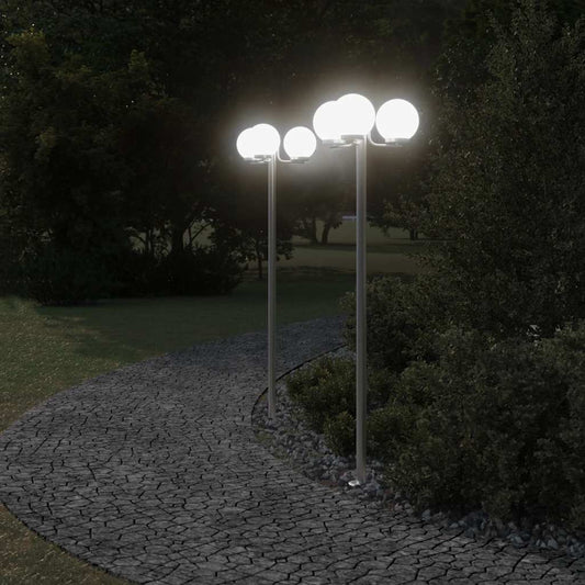 2 db ezüstszínű rozsdamentes acél kültéri állólámpa 215 cm