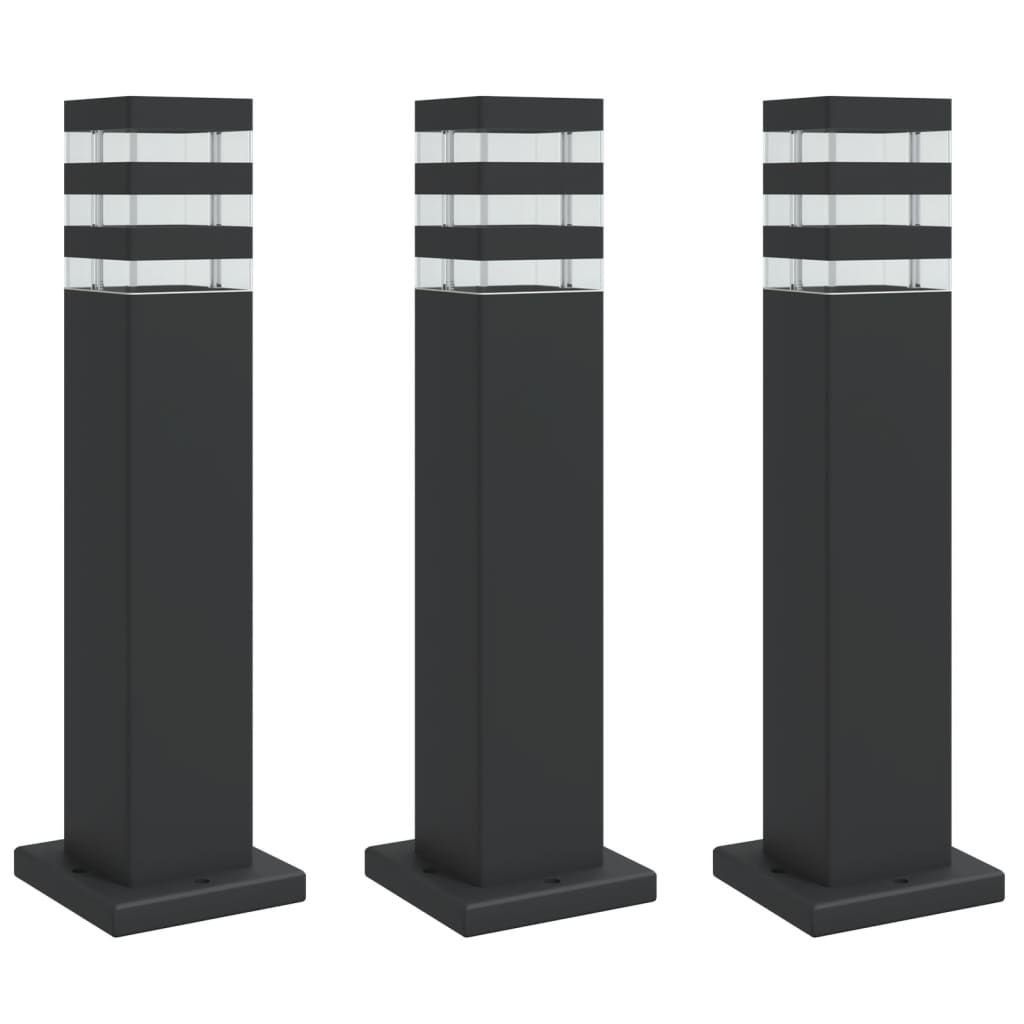 3 db fekete alumínium kültéri állólámpa 50 cm