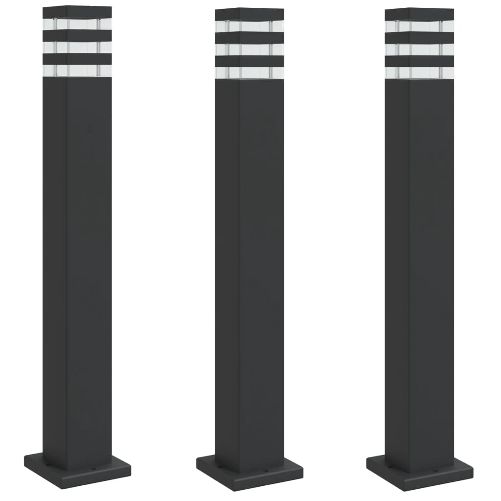 3 db fekete alumínium kültéri állólámpa 80 cm