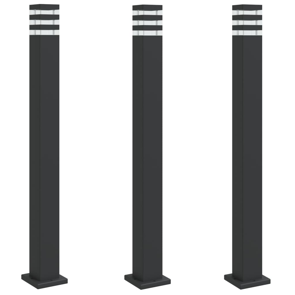 3 db fekete alumínium kültéri állólámpa 110 cm