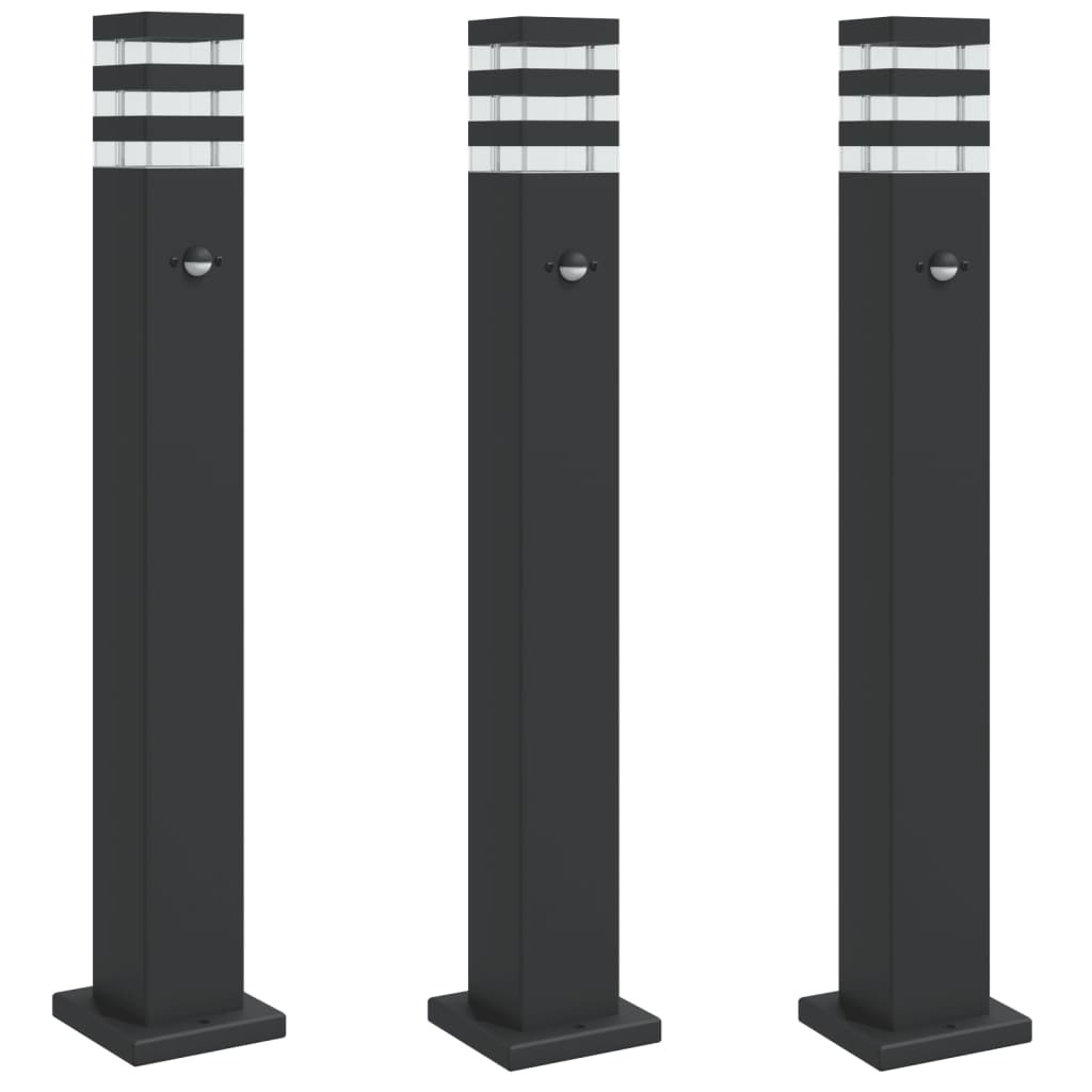 3 db fekete alumínium kültéri állólámpa érzékelővel 80 cm