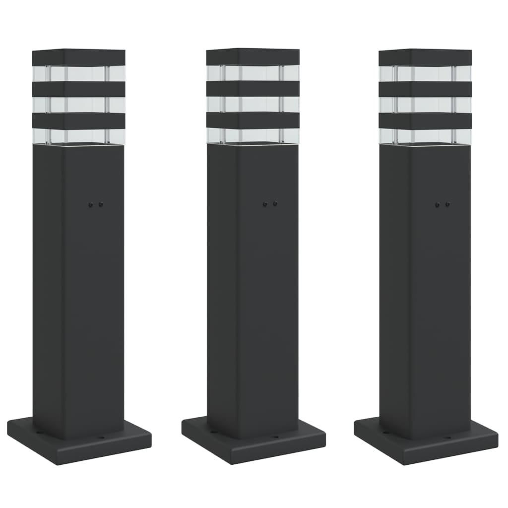 3 db fekete alumínium kültéri állólámpa aljzattal 50 cm