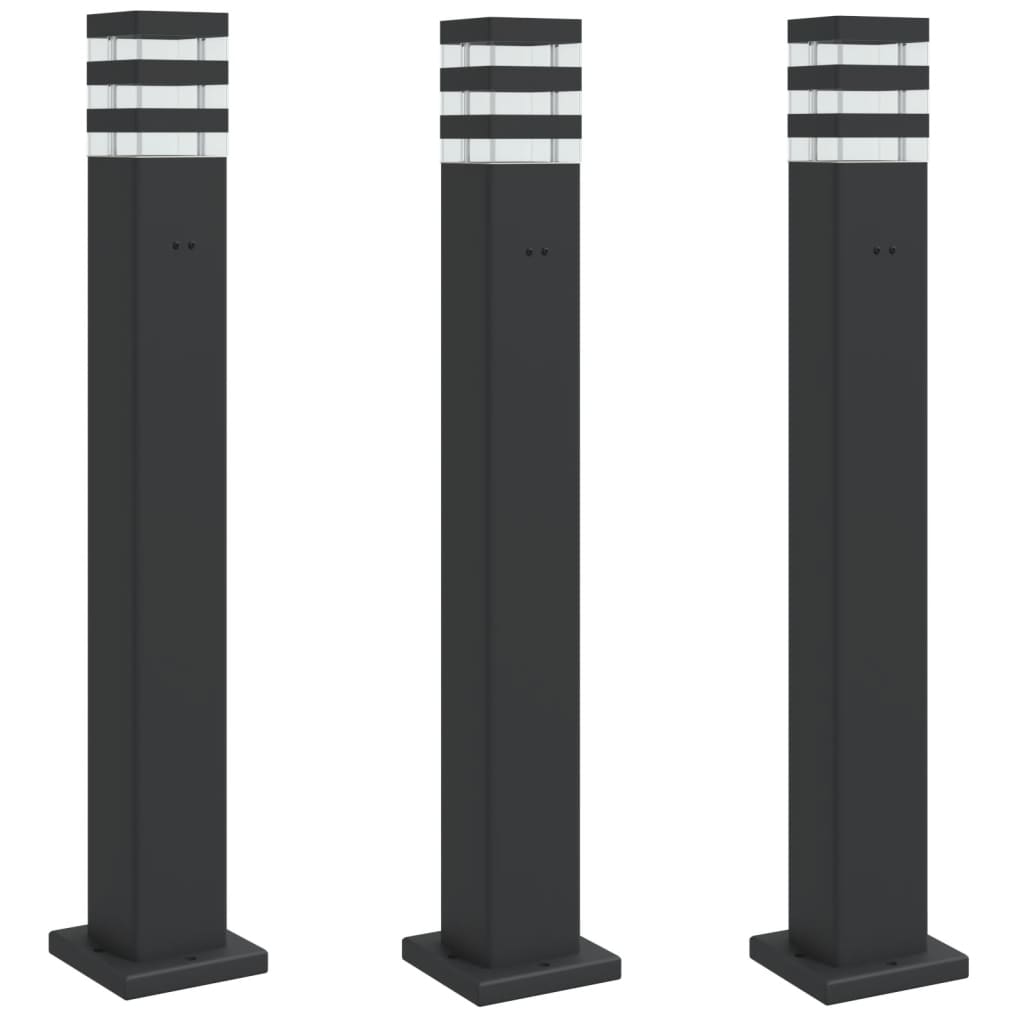 3 db fekete alumínium kültéri állólámpa aljzattal 80 cm
