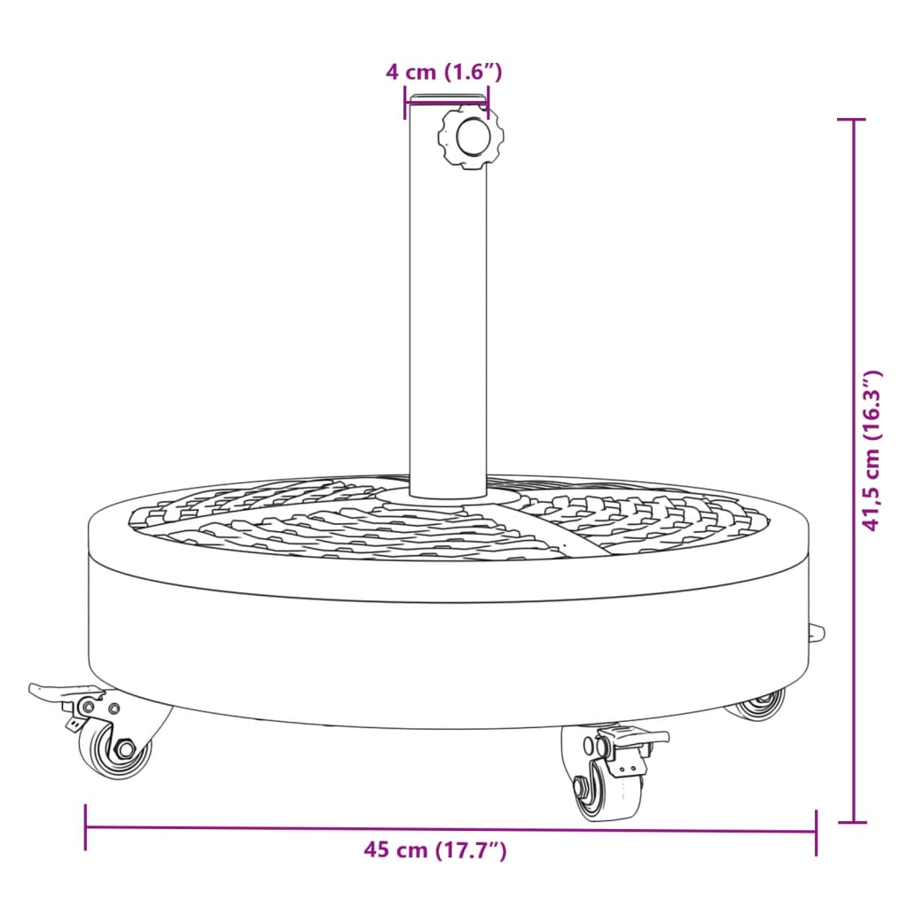 görgős kerek napernyőtalp rúdhoz Ø38 / 48 mm 27 kg