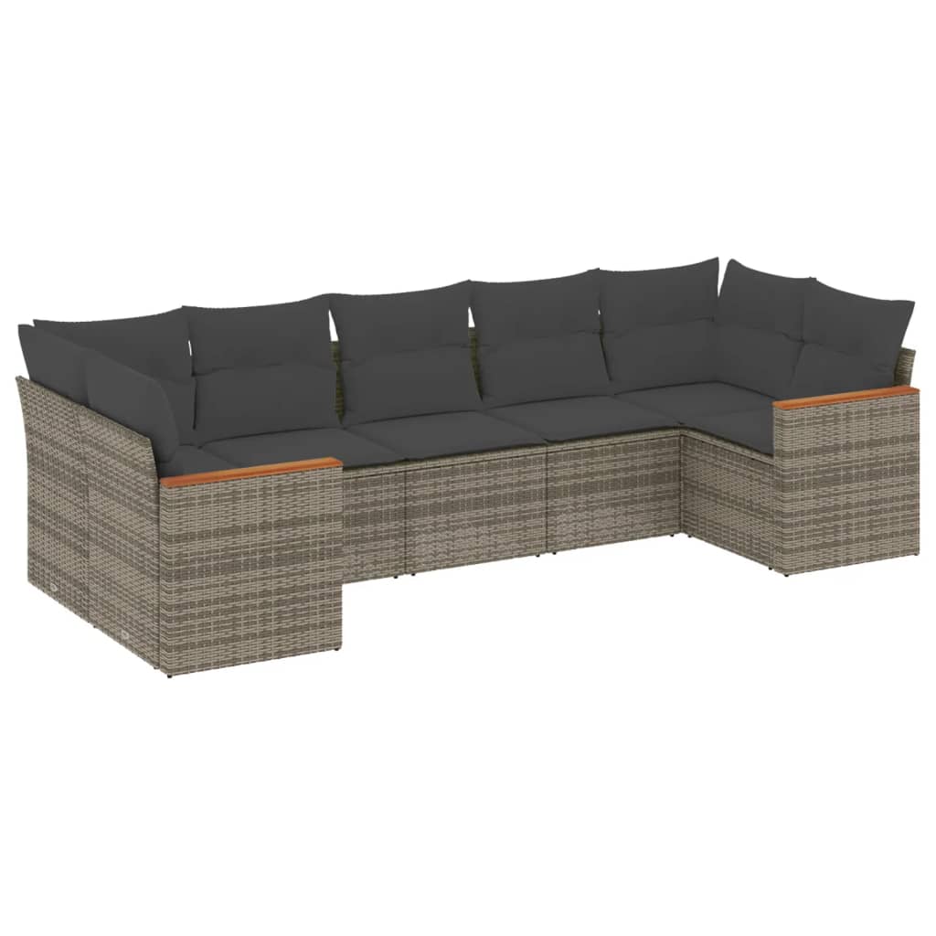 7 részes szürke polyrattan kerti ülőgarnitúra párnákkal