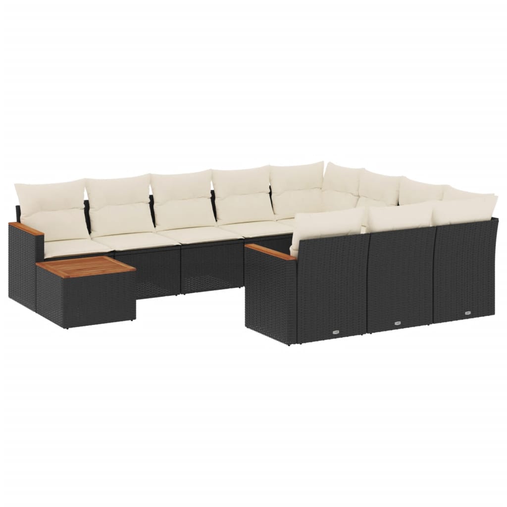 11 részes fekete polyrattan kerti ülőgarnitúra párnákkal