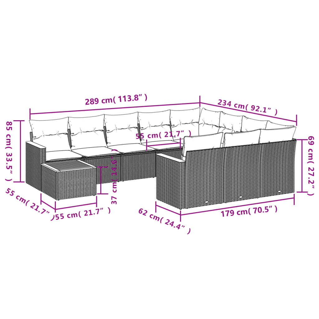 11 részes szürke polyrattan kerti ülőgarnitúra párnákkal