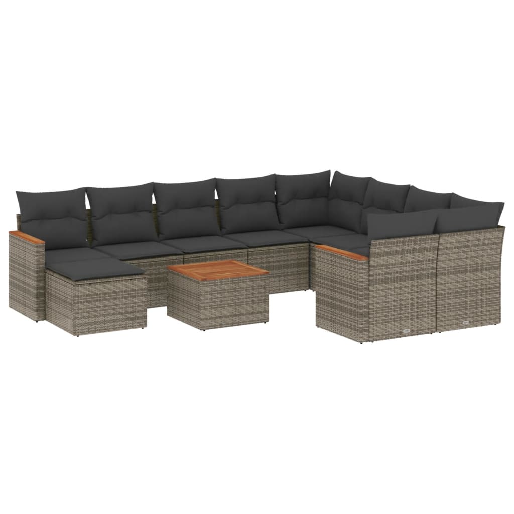 11 részes szürke polyrattan kerti ülőgarnitúra párnákkal
