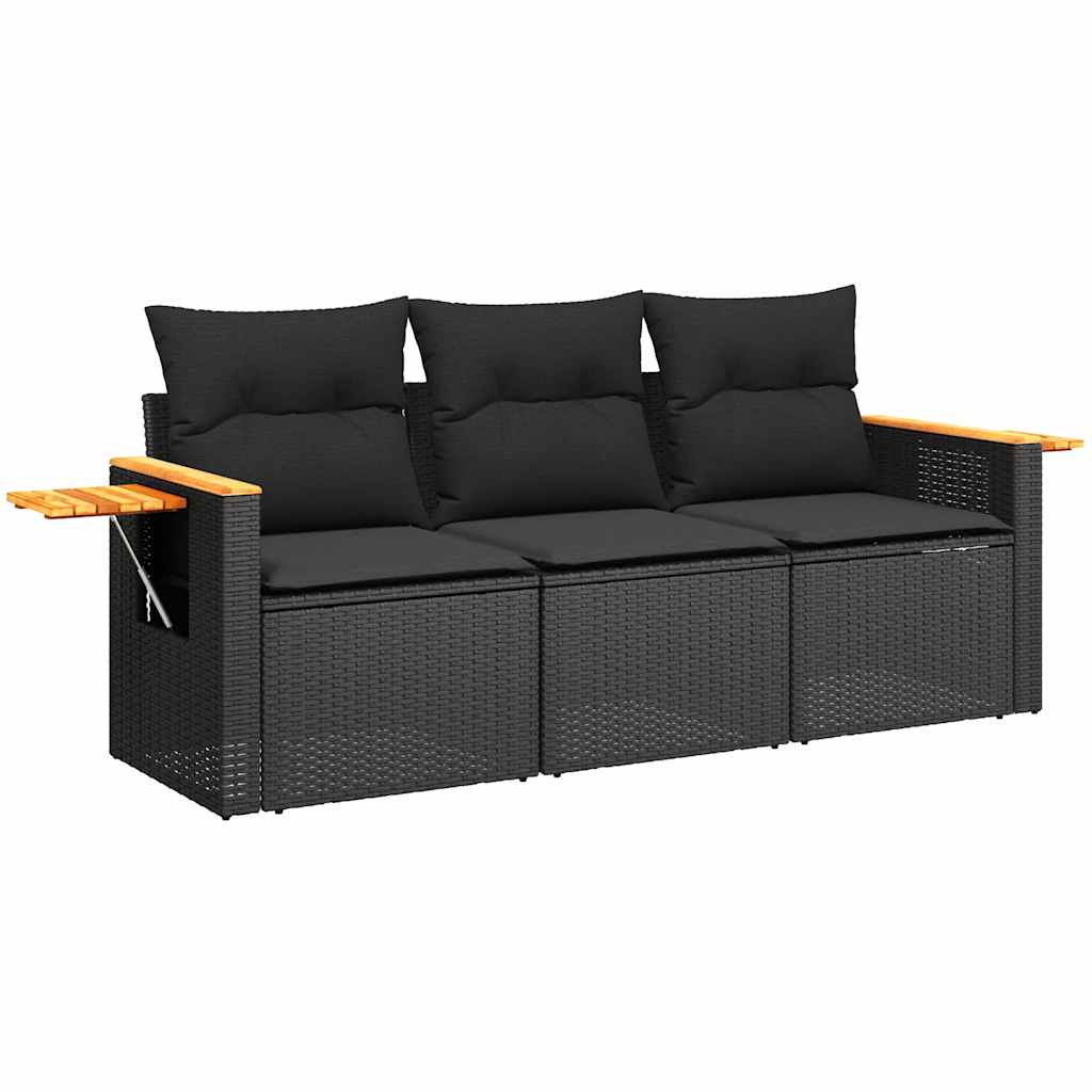 3 részes fekete polyrattan kerti ülőgarnitúra párnával