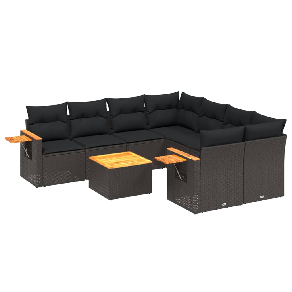 9 részes fekete polyrattan kerti ülőgarnitúra párnákkal