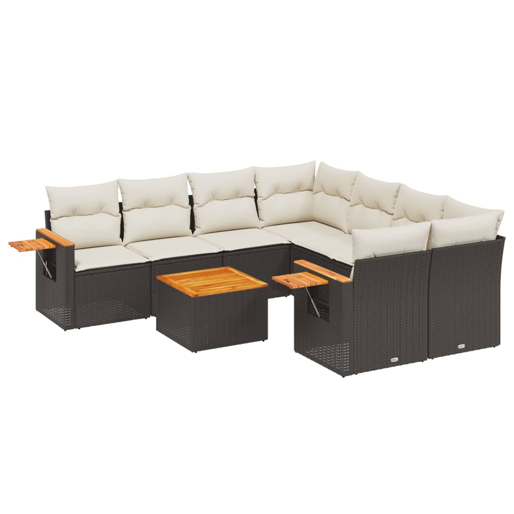 9 részes fekete polyrattan kerti ülőgarnitúra párnákkal