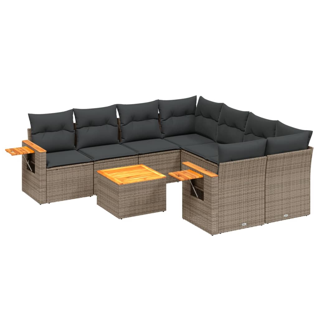 9 részes szürke polyrattan kerti ülőgarnitúra párnákkal