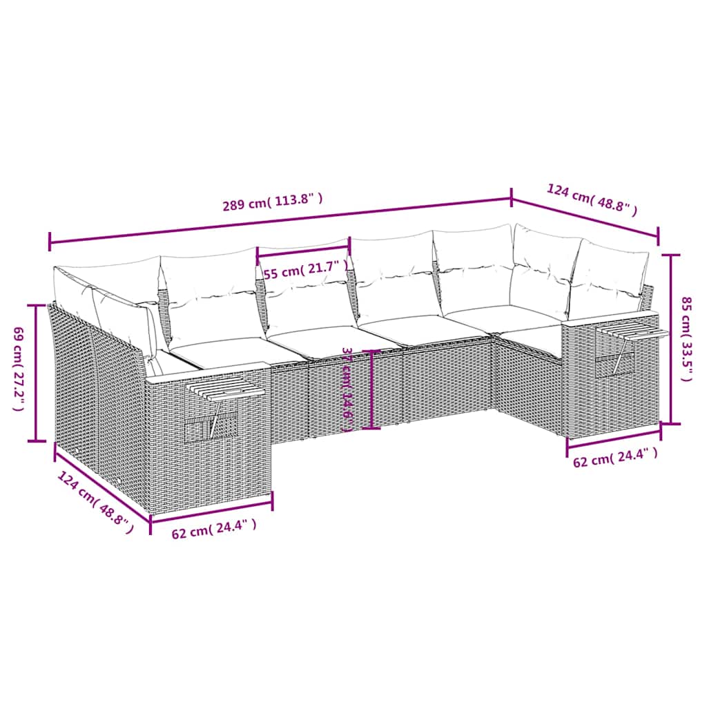 7 részes fekete polyrattan kerti ülőgarnitúra párnával