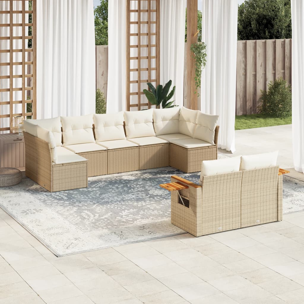 9 részes bézs polyrattan kerti ülőgarnitúra párnákkal