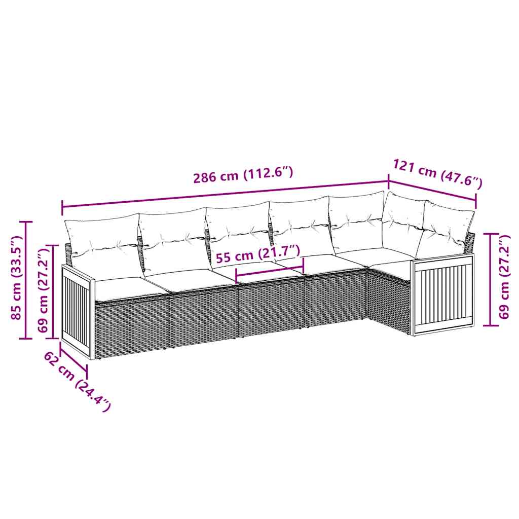 6 részes fekete polyrattan kerti ülőgarnitúra párnákkal