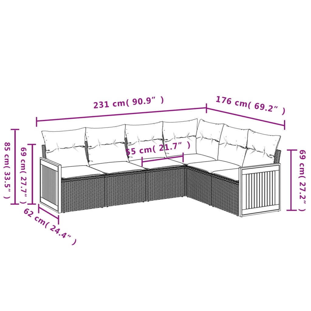 6 részes szürke polyrattan kerti ülőgarnitúra párnákkal