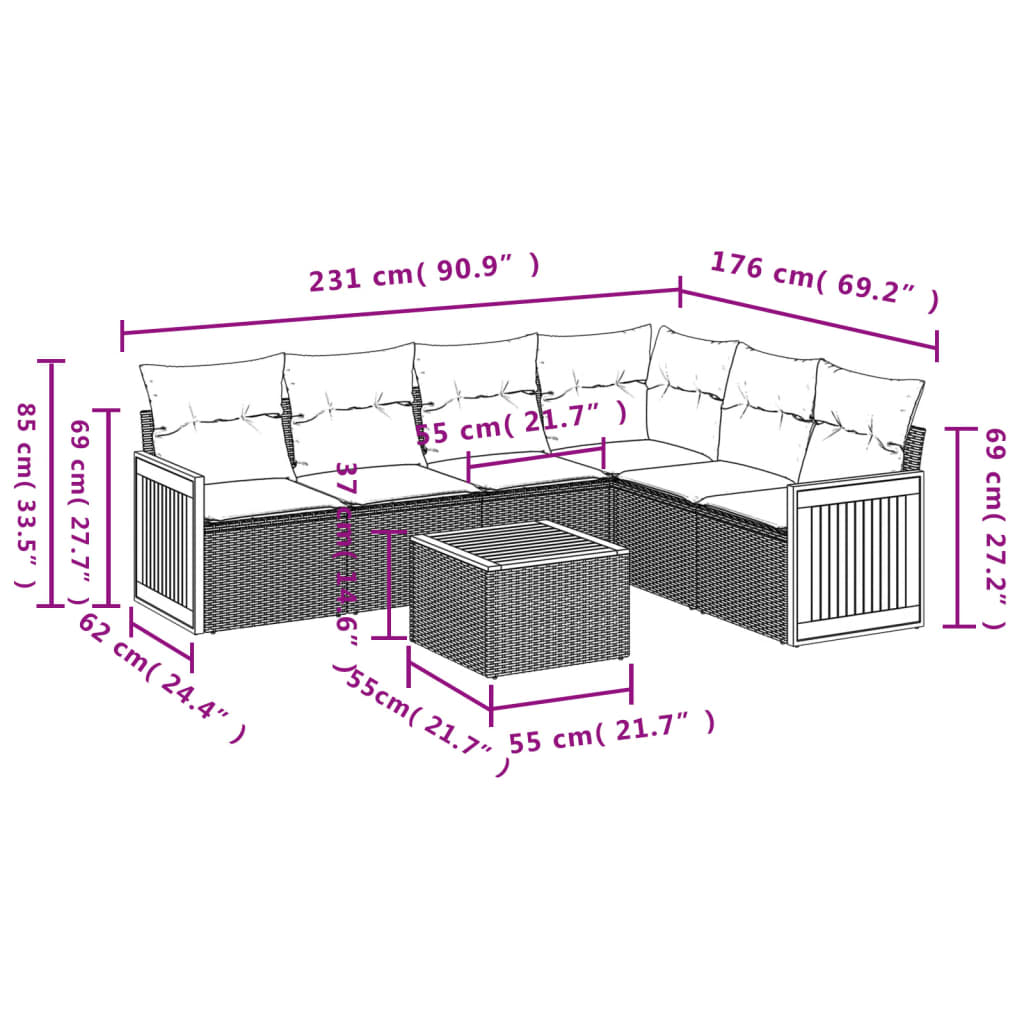 7 részes szürke polyrattan kerti ülőgarnitúra párnákkal