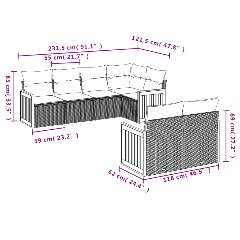 7 részes szürke polyrattan kerti ülőgarnitúra párnákkal