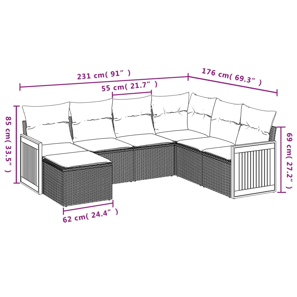 7 részes szürke polyrattan kerti ülőgarnitúra párnákkal