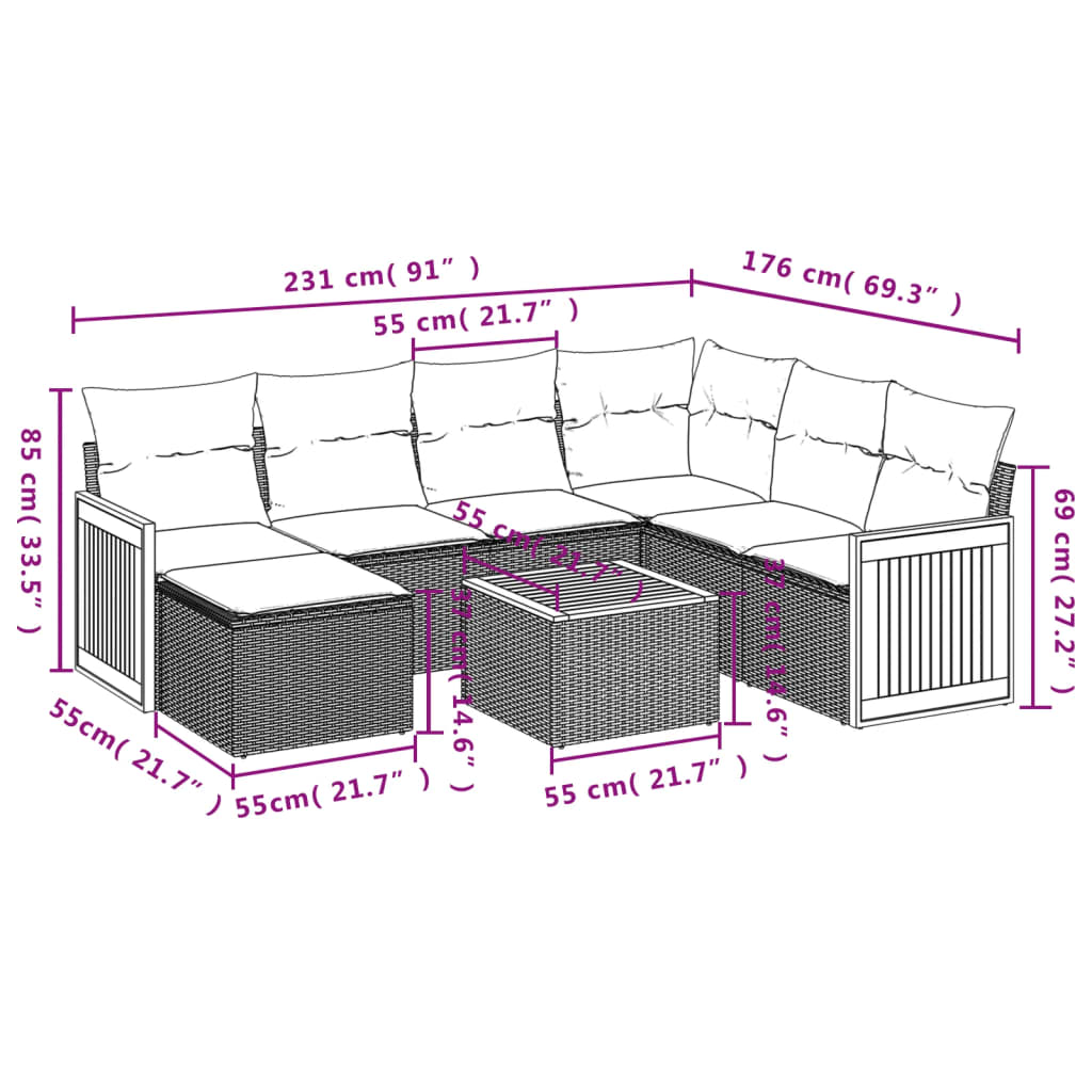 8 részes bézs polyrattan kerti ülőgarnitúra párnával