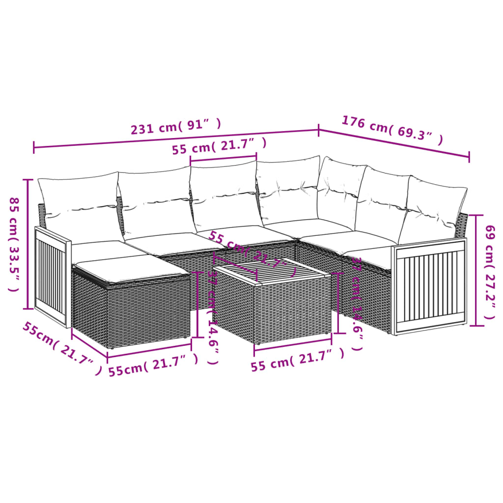 8 részes szürke polyrattan kerti ülőgarnitúra párnákkal