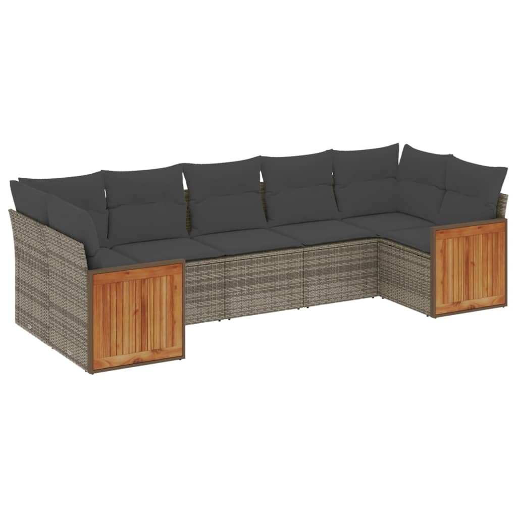 7 részes szürke polyrattan kerti ülőgarnitúra párnákkal