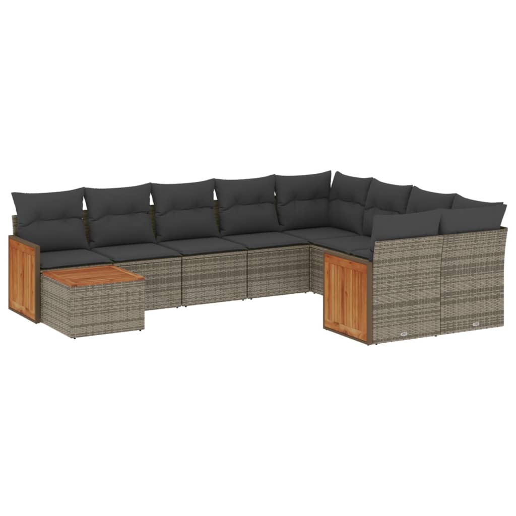 10 részes szürke polyrattan kerti ülőgarnitúra párnákkal