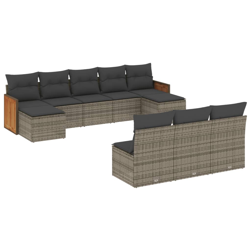 10 részes szürke polyrattan kerti ülőgarnitúra párnákkal