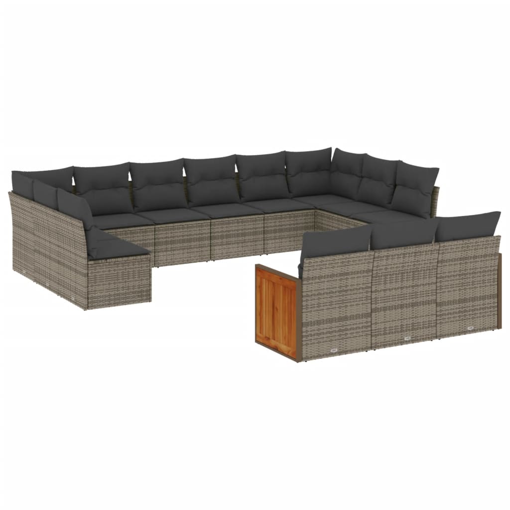 13 részes szürke polyrattan kerti ülőgarnitúra párnákkal
