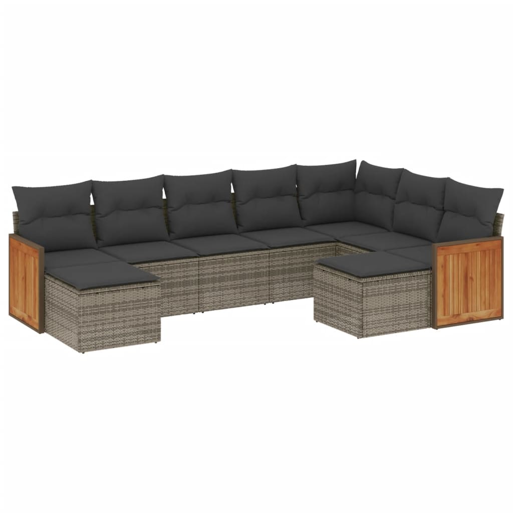 9 részes szürke polyrattan kerti ülőgarnitúra párnákkal