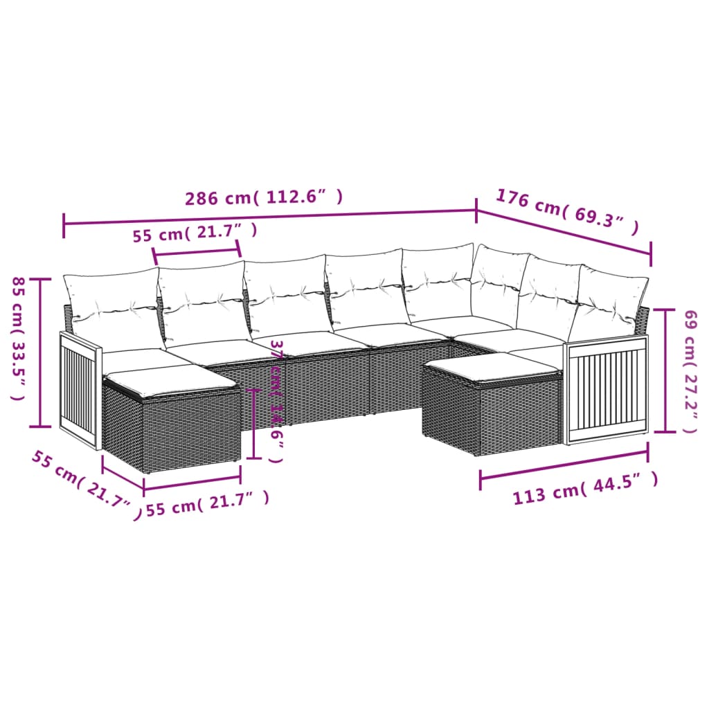 9 részes szürke polyrattan kerti ülőgarnitúra párnákkal