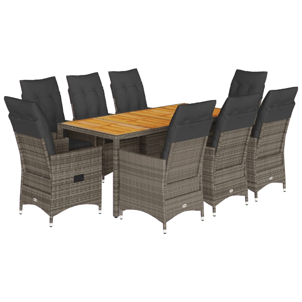 9 részes szürke polyrattan kerti étkezőgarnitúra párnával