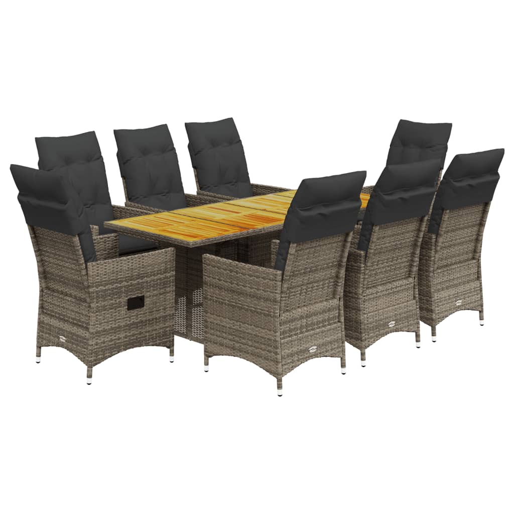 9 részes szürke polyrattan kerti étkezőgarnitúra párnával