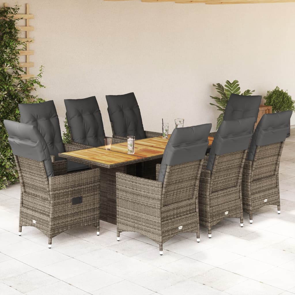 9 részes szürke polyrattan kerti étkezőgarnitúra párnával