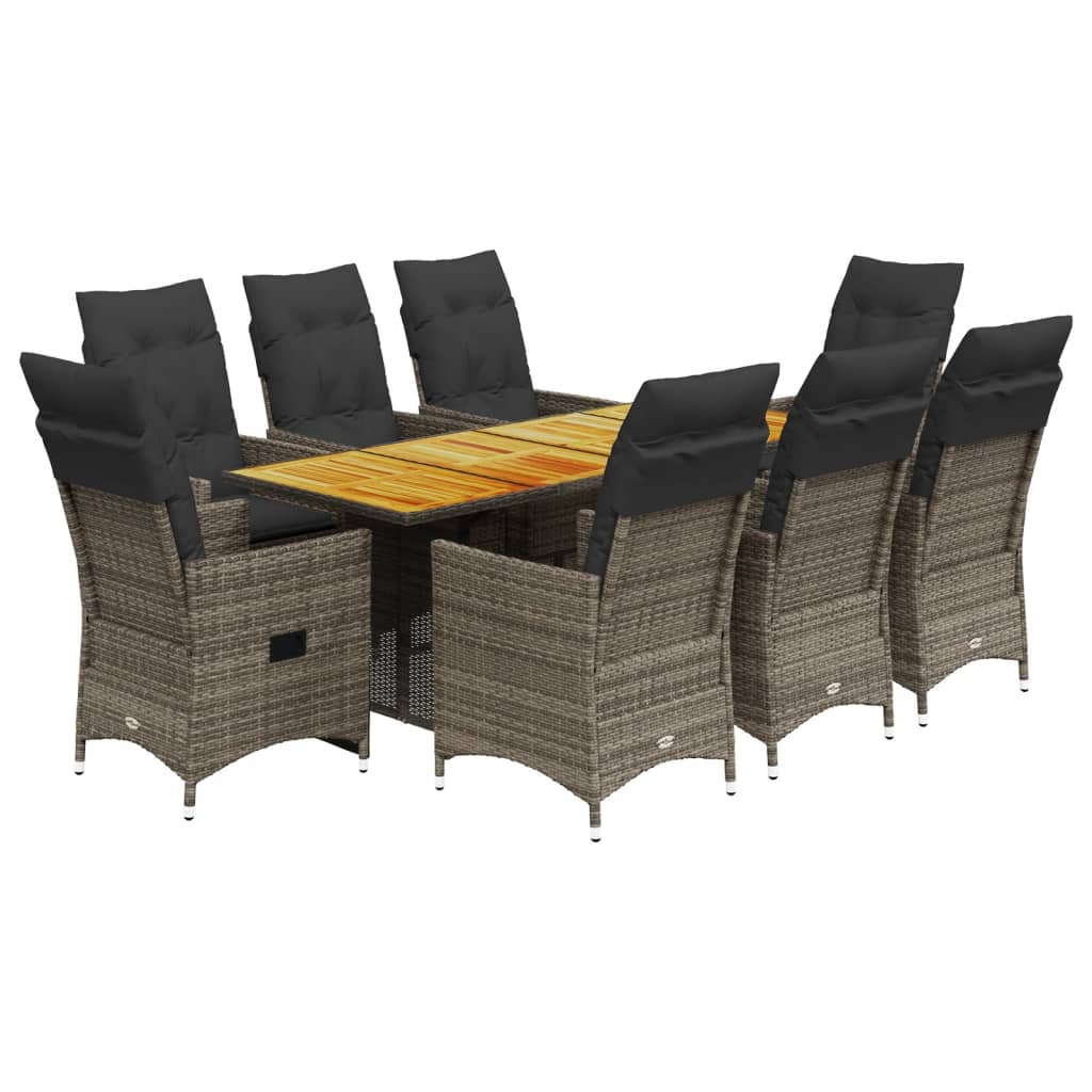 9 részes szürke polyrattan kerti étkezőgarnitúra párnával