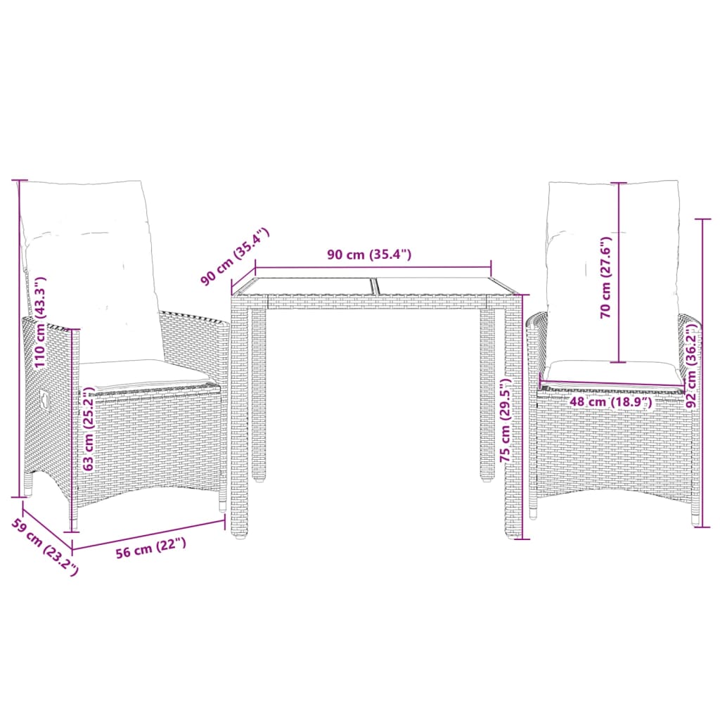 3 részes szürke polyrattan bisztrógarnitúra párnákkal
