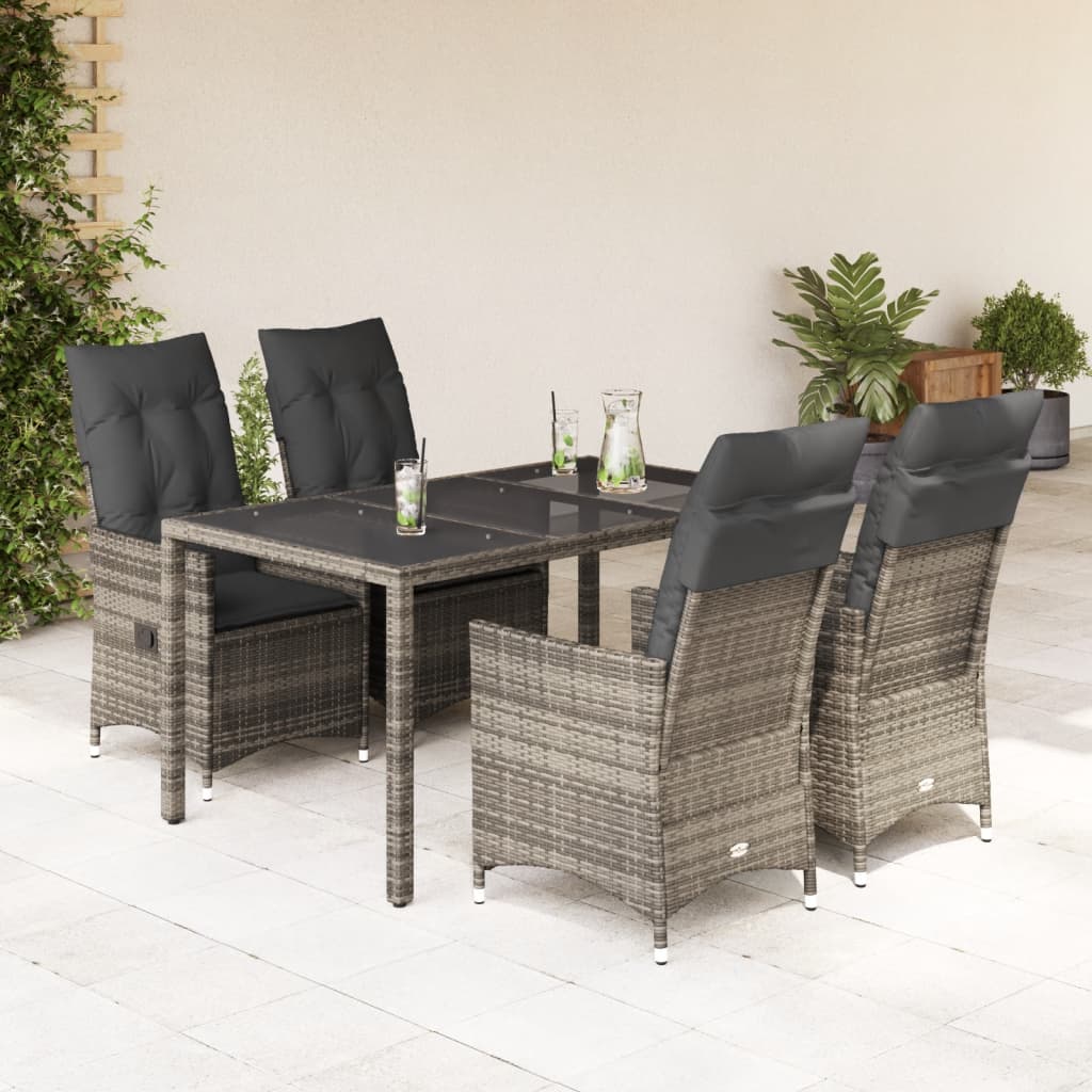 5 részes szürke polyrattan kerti étkezőgarnitúra párnával