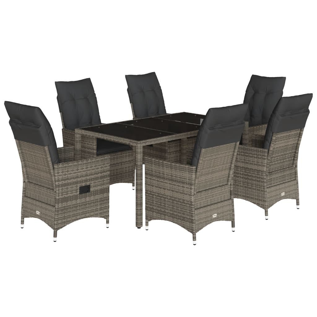 7 részes szürke polyrattan kerti étkezőgarnitúra párnával