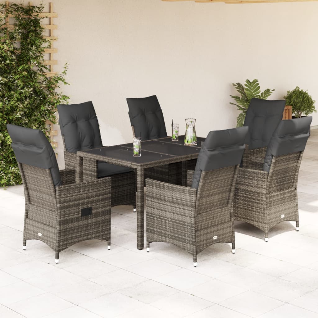 7 részes szürke polyrattan kerti étkezőgarnitúra párnával